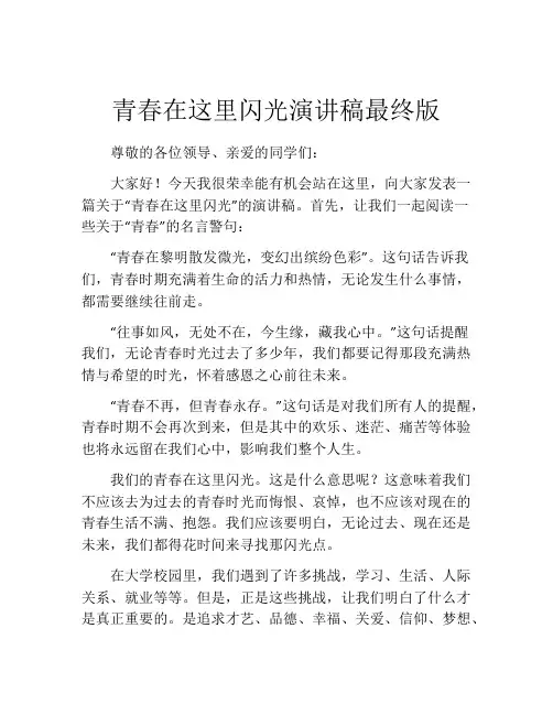 青春在这里闪光演讲稿最终版