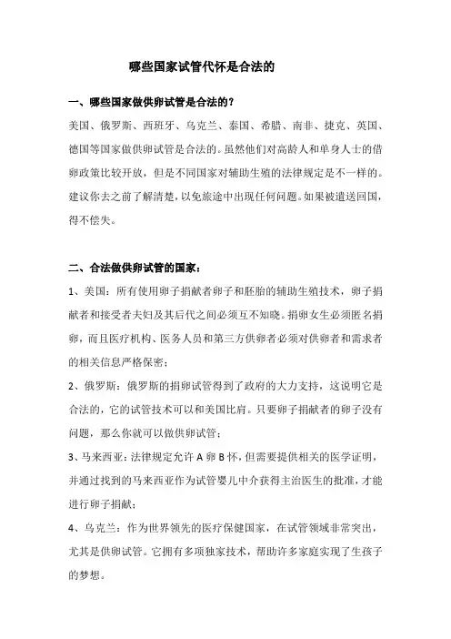哪些国家试管代怀是合法的