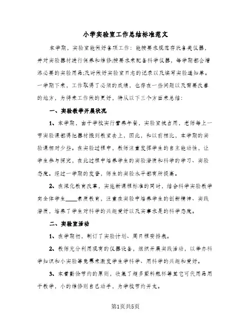 小学实验室工作总结标准范文（二篇）
