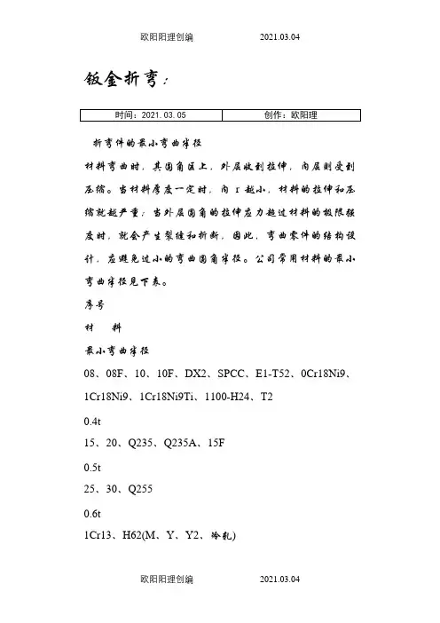 关于钣金折弯半径之欧阳理创编