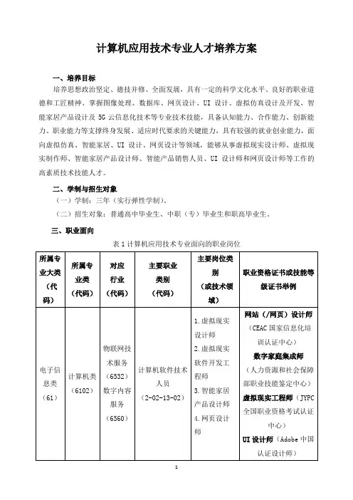 计算机应用技术专业人才培养方案