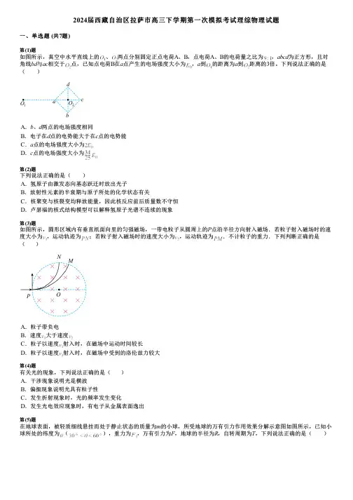 2024届西藏自治区拉萨市高三下学期第一次模拟考试理综物理试题