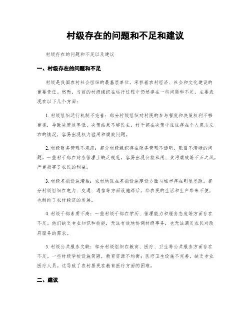 村级存在的问题和不足和建议