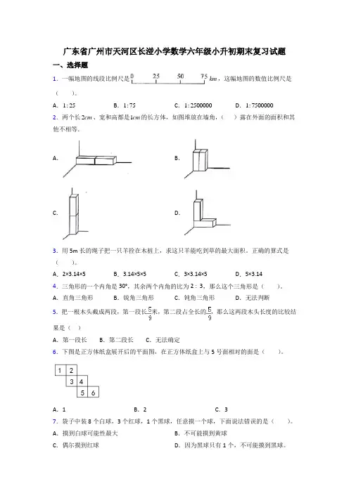 广东省广州市天河区长湴小学数学六年级小升初期末复习试题