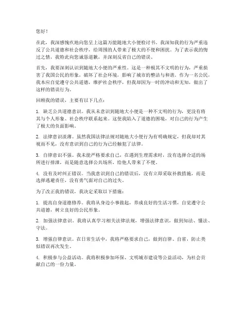 万能随地大小便检讨书