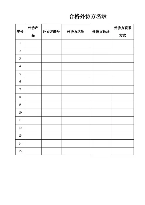 产品外协表格