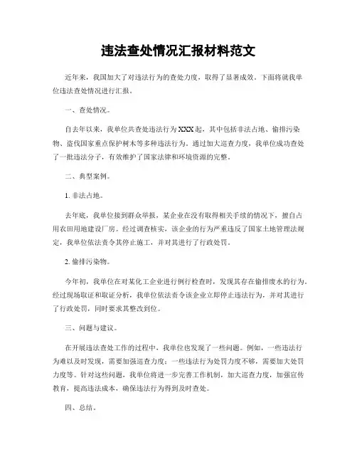 违法查处情况汇报材料范文