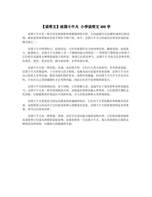 【说明文】法国斗牛犬 小学说明文400字
