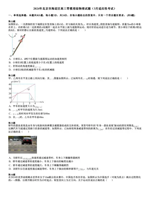 2024年北京市海淀区高三零模理综物理试题(3月适应性考试)