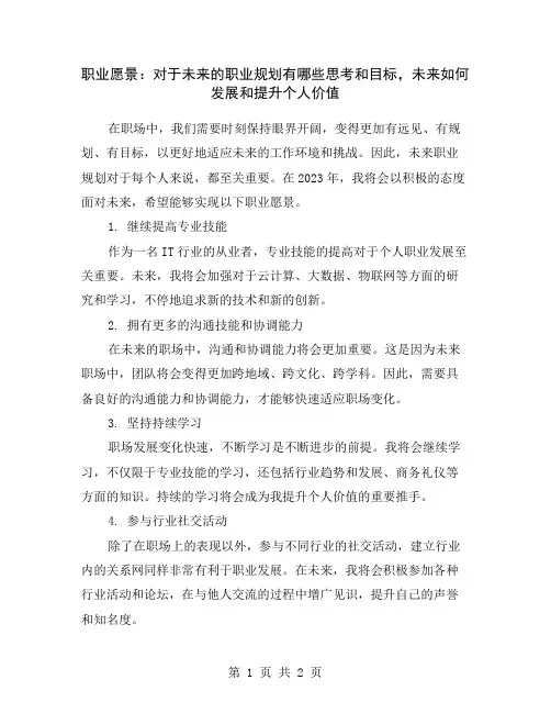 职业愿景：对于未来的职业规划有哪些思考和目标,未来如何发展和提升个人价值