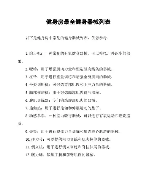 健身房最全健身器械列表