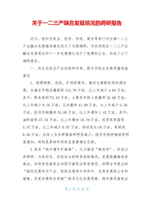 关于一二三产融合发展情况的调研报告 