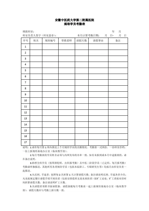 规培学员考勤表