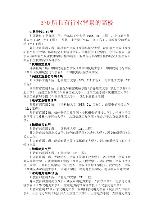 370所具有行业背景的高校