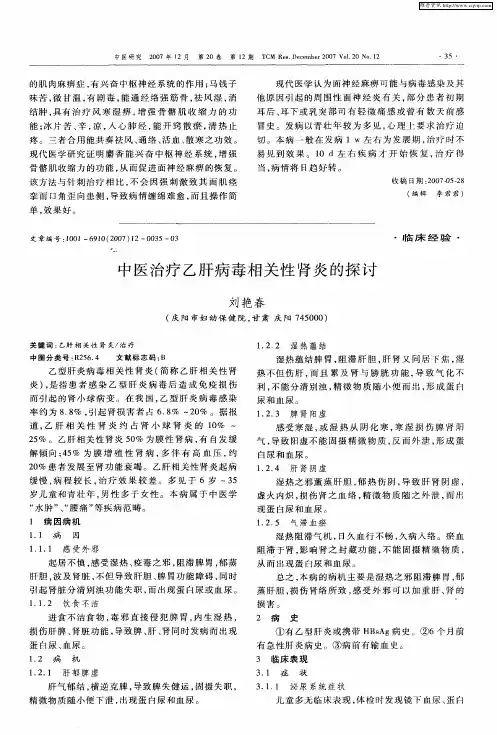 中医治疗乙肝病毒相关性肾炎的探讨