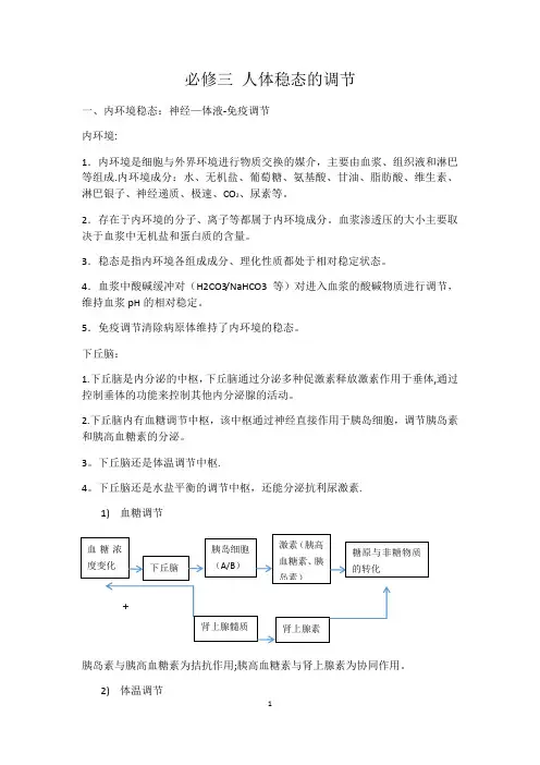 人体稳态的调节知识点总结