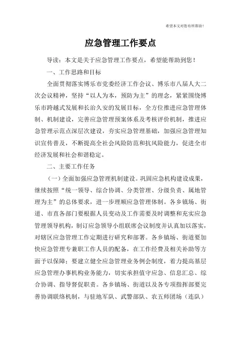 应急管理工作要点