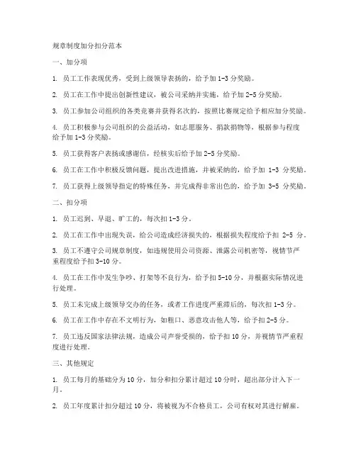 规章制度加分扣分范本