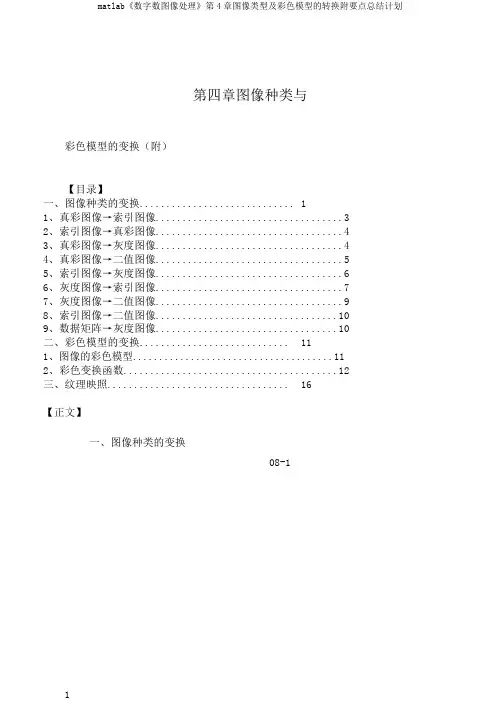 matlab《数字数图像处理》第4章图像类型及彩色模型的转换附要点总结计划