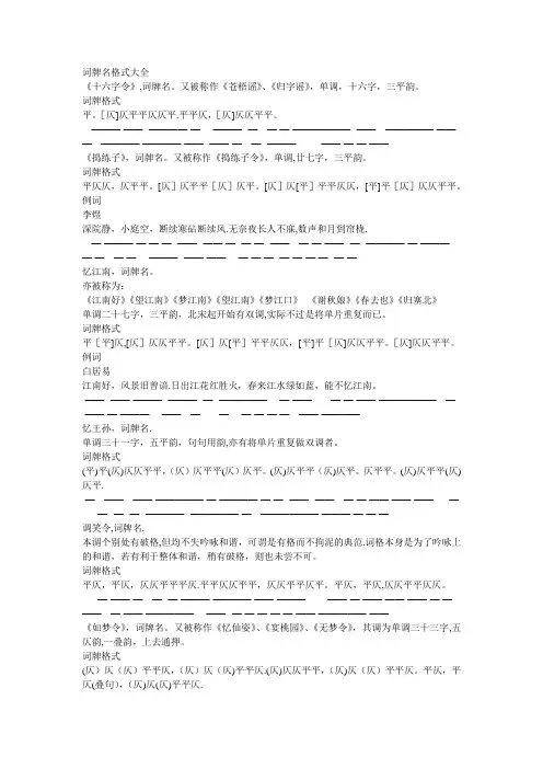 词牌名格式大全 2
