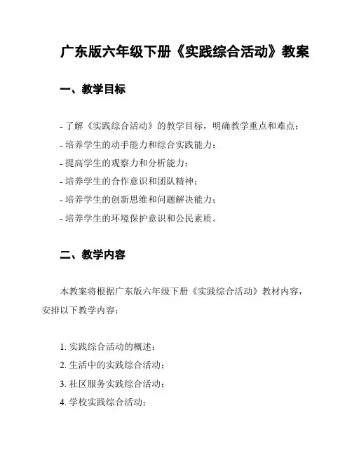 广东版六年级下册《实践综合活动》教案