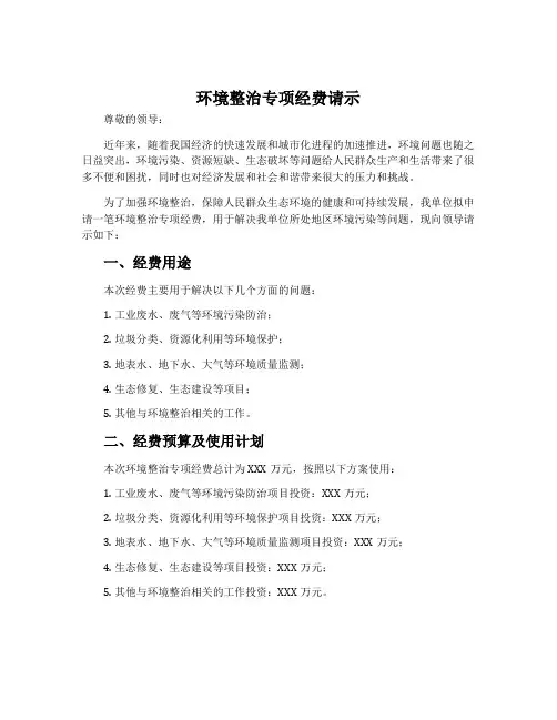 环境整治专项经费请示