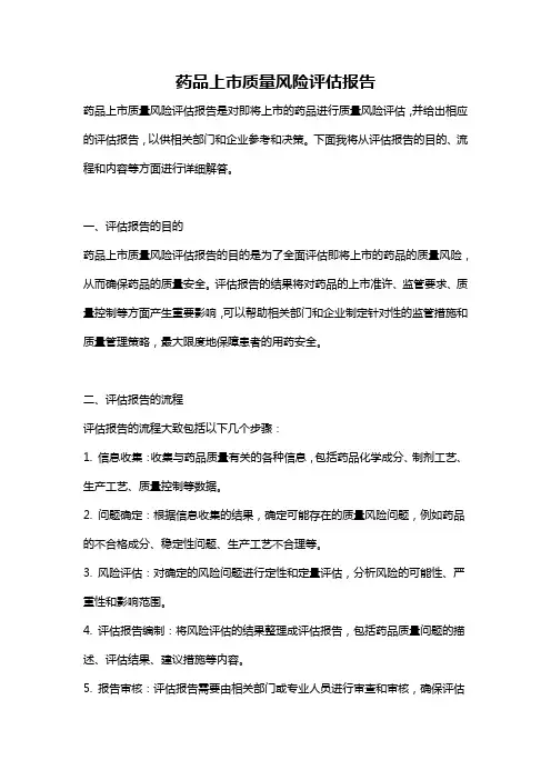 药品上市质量风险评估报告