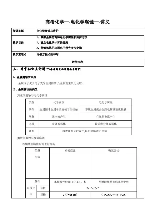 高考化学电化学腐蚀讲义