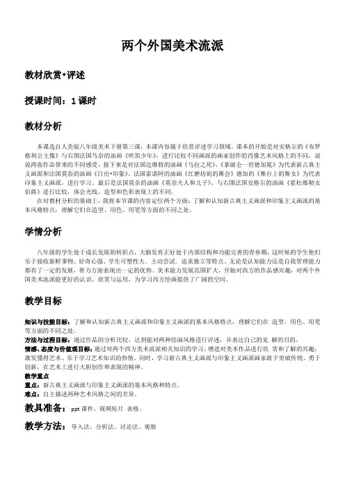 人民美术出版社(新疆专用)初中美术八年级下册  两个外国美术流派-市赛