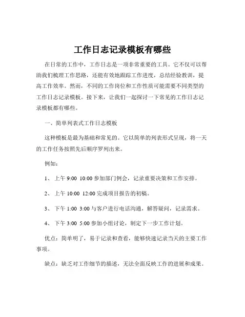 工作日志记录模板有哪些