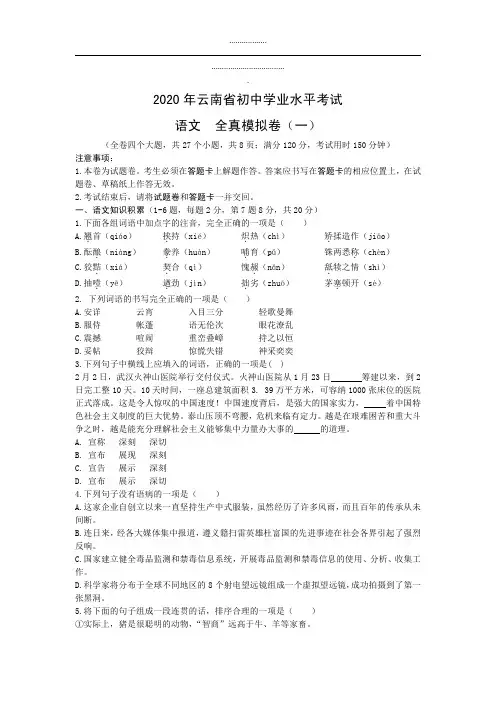 2020年云南中考语文全真模拟卷(一)