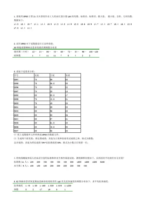 《统计软件SPSS》考查试题库