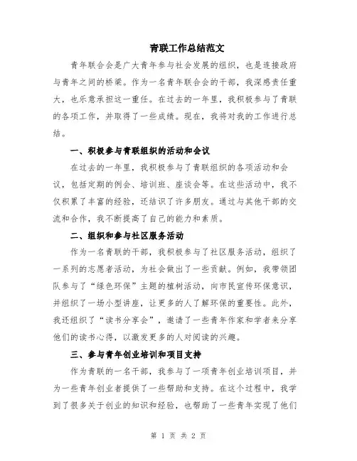 青联工作总结范文
