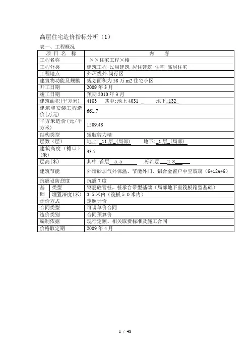 高层住宅造价指标分析.doc