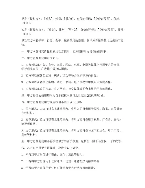 肖像权授权书