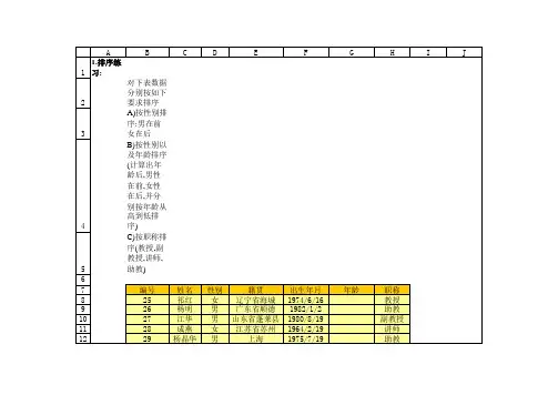 excel练习题12-排序筛选与分类汇总练习