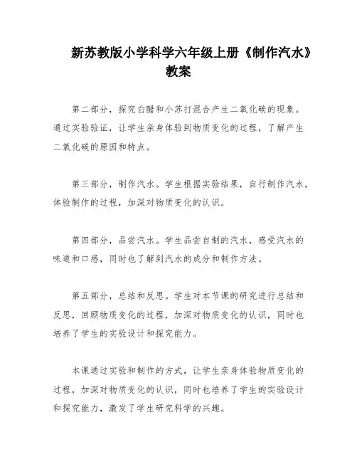 新苏教版小学科学六年级上册《制作汽水》教案