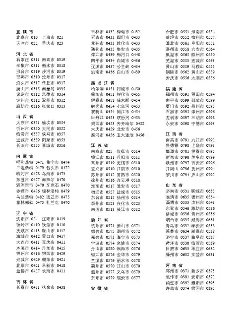 全国各地区号表