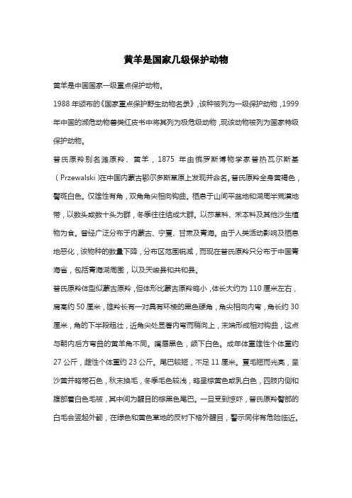 黄羊是国家几级保护动物