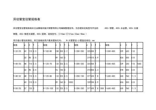 异径管变径管规格表 2