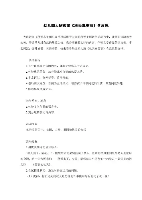 幼儿园大班教案《秋天真美丽》含反思 