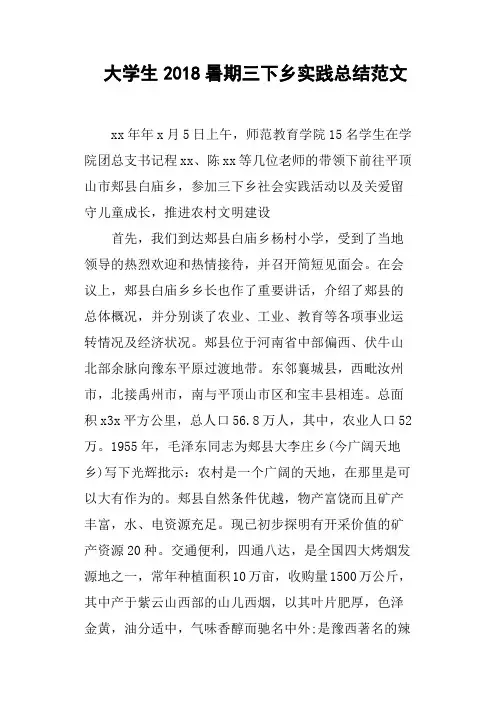 大学生2018暑期三下乡实践总结范文