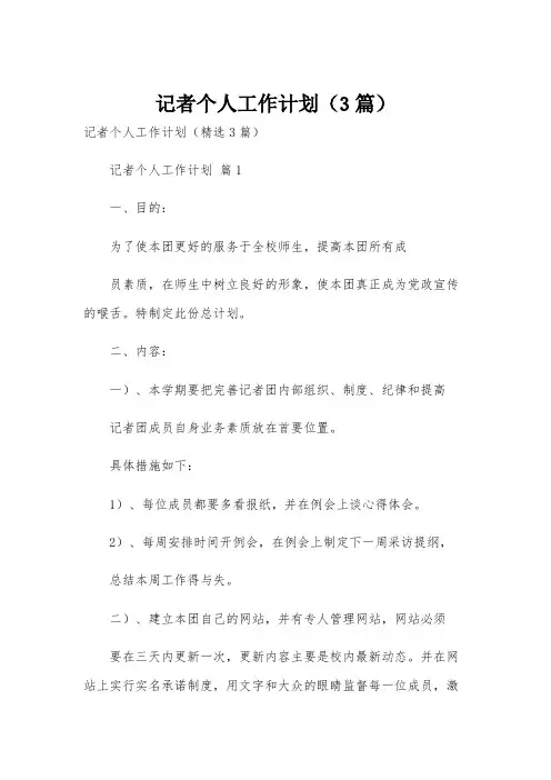记者个人工作计划(3篇)