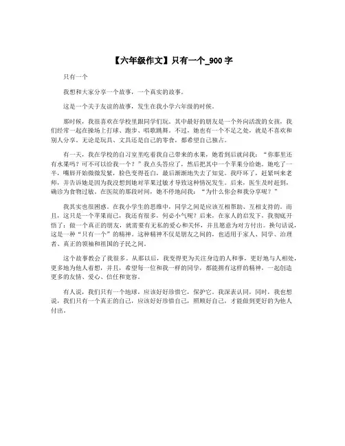 【六年级作文】只有一个_900字