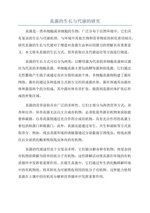 真菌的生长与代谢的研究