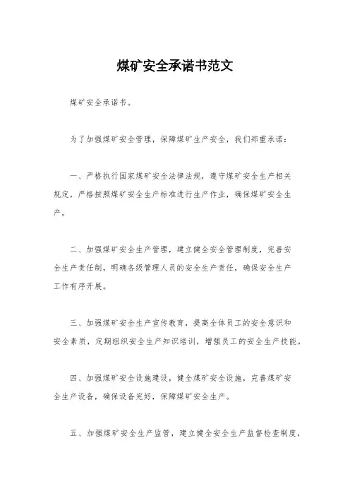 煤矿安全承诺书范文
