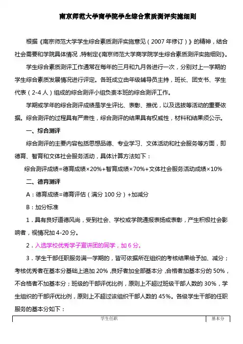 南京师范大学综测方法