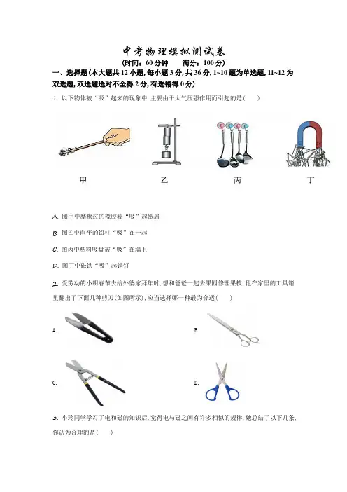 物理中考冲刺模拟测试卷(有答案解析)