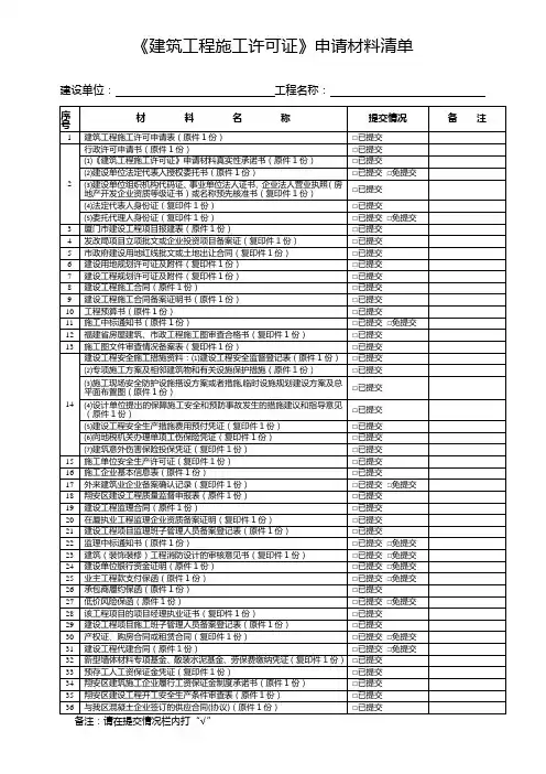 《建筑工程施工许可证》申请材料清单