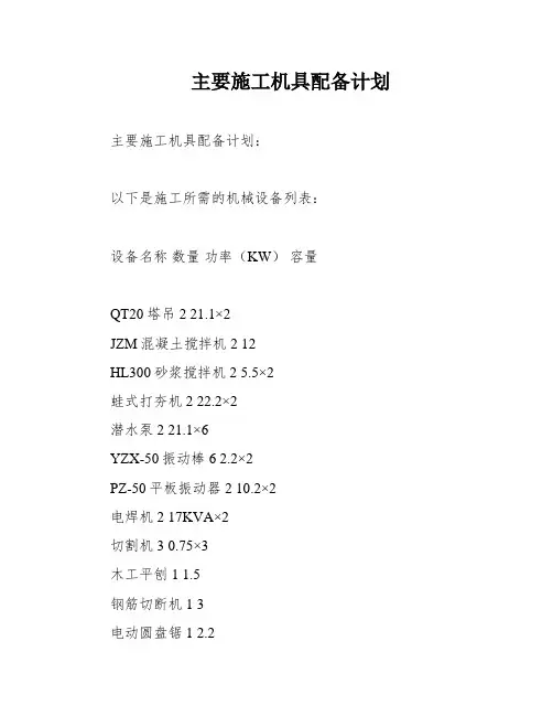 主要施工机具配备计划